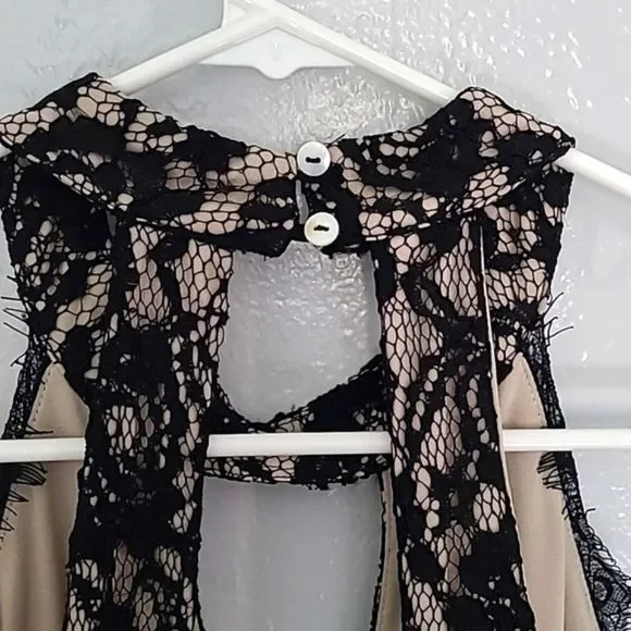 Francescas Black Lace Halter Jumpsuit Wide Leg Formal Chic Size M Y2K Cocktail - Picture 9 of 16